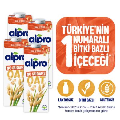 Alpro Yulaf Sütü Şekersiz 4X1 Lt Mega Avantajlı Paket - 1