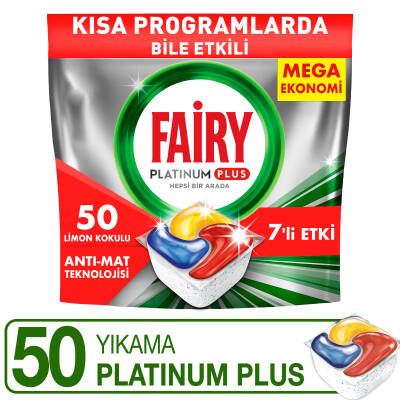 Fairy Platinum Plus Bulaşık Makinesi Deterjanı Kapsülü/Tableti 50 Yıkama Limon Kokulu - 1