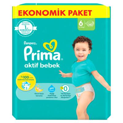 Prima Bebek Bezi Aktif Bebek 6 Beden 40 Adet Ekstra Large Fırsat Paketi - 2