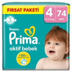 Prima Bebek Bezi Aktif Bebek 4 Beden 74 Adet Mega Fırsat Paketi - 1