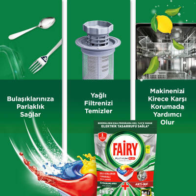 Fairy Platinum Plus Bulaşık Makinesi Deterjanı Kapsülü/Tableti 40 Yıkama Limon Kokulu - 5