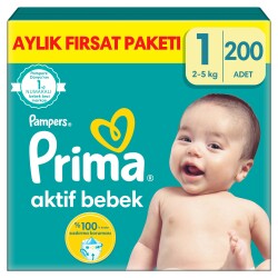 Prima Aktif Bebek, Bebek Bezi 1 Numara, 200 Adet - 1