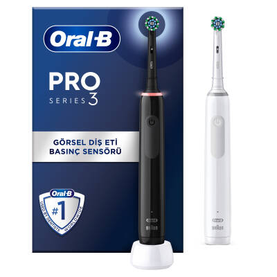 Oral-B Pro 3 - 3900 - Siyah Beyaz 2'li Şarj Edilebilir Diş Fırçası Seti - 1