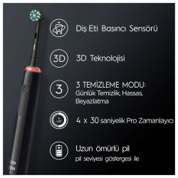 Oral-B Pro 3 - 3900 - Siyah Beyaz 2'li Şarj Edilebilir Diş Fırçası Seti - 3