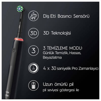 Oral-B Pro 3 - 3900 - Siyah Beyaz 2'li Şarj Edilebilir Diş Fırçası Seti - 4