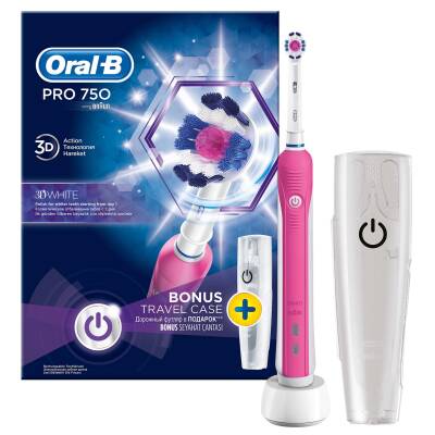 Oral-B Pro 750 Şarj Edilebilir Diş Fırçası Cross Action Pembe (Seyahat Kabı Hediyeli!) - 1