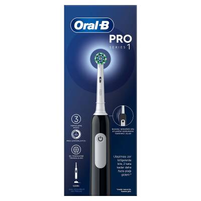 Oral-B Pro Serisi 1 Siyah Elektrikli Diş Fırçası, 1 Diş Fırçası Başlığı, Braun Tasarımı - 2