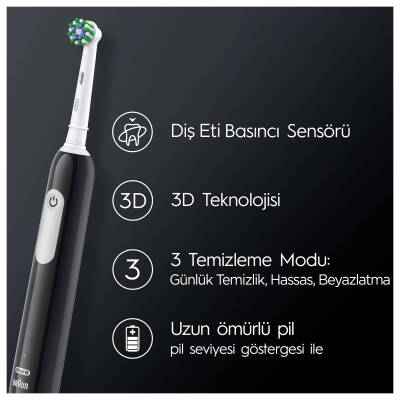 Oral-B Pro Serisi 1 Siyah Elektrikli Diş Fırçası, 1 Diş Fırçası Başlığı, Braun Tasarımı - 4