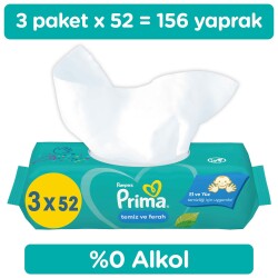 Prima Temiz Ve Ferah Islak Mendil 3 Paket 156 Yaprak Islak Mendil - 1