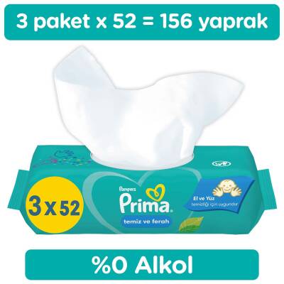 Prima Temiz Ve Ferah Islak Mendil 3 Paket 156 Yaprak Islak Mendil - 1