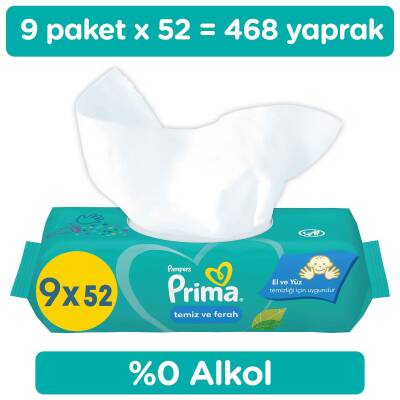 Prima Temiz Ve Ferah Islak Mendil 9 Paket 468 Yaprak Islak Mendil - 1